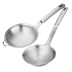 2Pcs Fine Mesh Stainless Steel Slotted Spoon with Vacuum Ergonomic Handle, Comfortable Grip Design Strainer Ladle for Kitchen Rustproof, Integral Forming, Durable Kitchenware - Home Improvement.