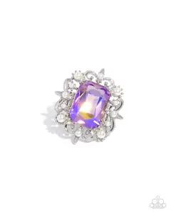 Framed Flourish - Purple Iridescent Gem White Pearl Silver Ring - Paparazzi