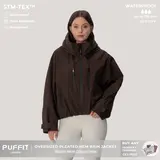 【Restocked】PUFFIT STM-TEX Short One-Size Rain Jacket With Pleated Hem,Hooded Jacket,Waterproof Jacket,Women Jacket,Wide-Brim Hood,Adjustable Cuffs,Zips,Outdoor Sport,Windbreaker,Fall,Winter,Dog Walking,School Running,Stylish,Womenswear,2026 Shopping,Ski