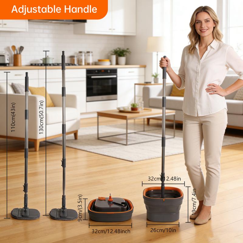 Mop and Bucket Set, Spin Mops with Separate Dirty and Clean Water, 6 Replaceable Mopping Pads with Foldable Buckets for Household Use Floor Cleaning