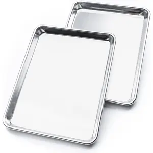Quarter Sheet Baking Pans, 1060 Solid  Cookie Sheet Set - Oven Safe, Nonstick, Rimmed Cooking Trays, 1/4 Baking Sheets for Oven, Roasting, Baking - 9.6" x 13" IN, Set of 2
