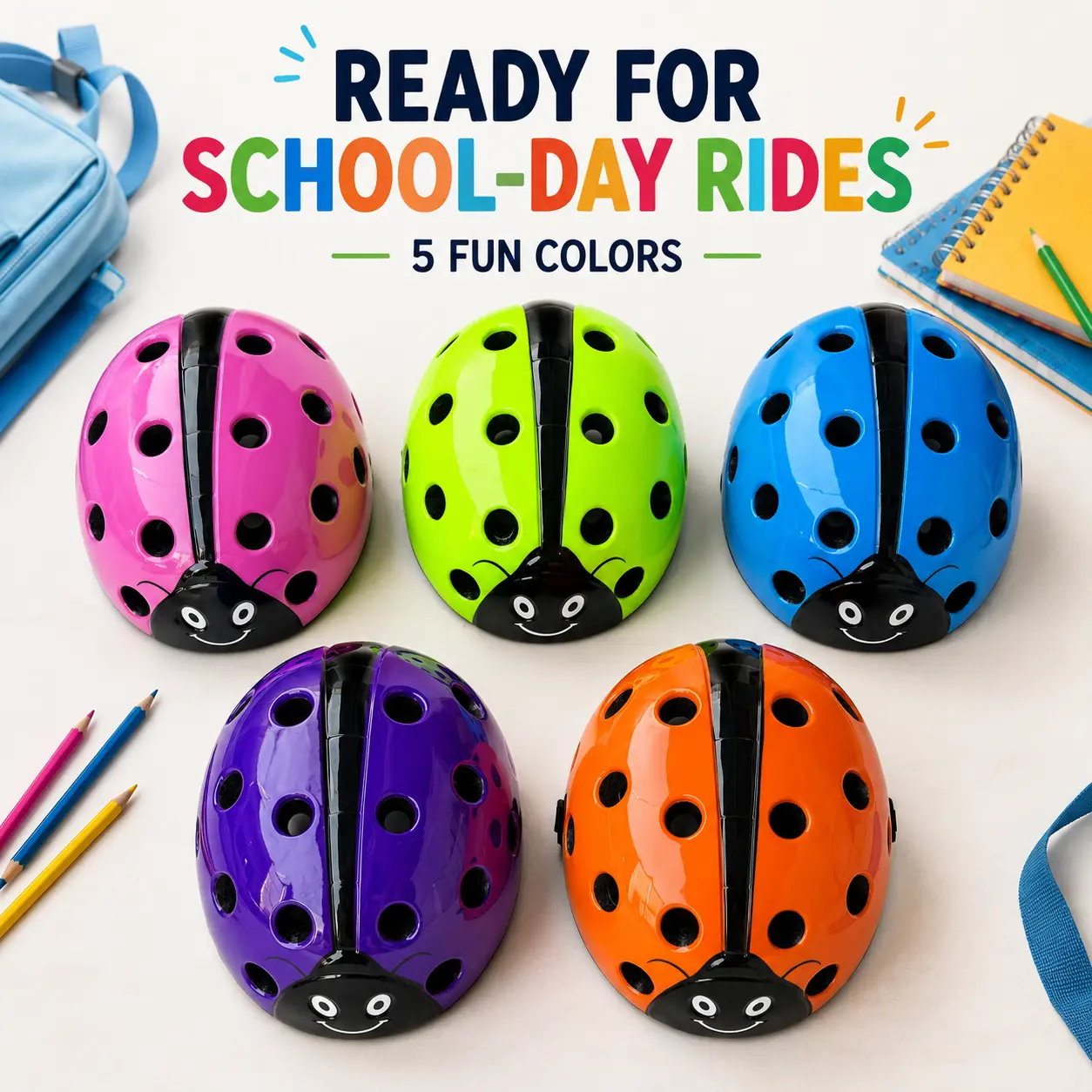 Kids Bike Helmet Ages 5-10, Cute Ladybug Bicycle Helmet, Adjustable 20.5-22.4 in, 24 Vents, Lightweight EPS+PC
