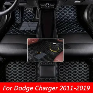 Dodge Challenger Car Leather Floor Mats, Automotive Floor Mats, Anti-Slip Wear-Resistant Easy Clean, For Dodge Charger 2011-2019, Left Hand Drive, Uk Exclusions