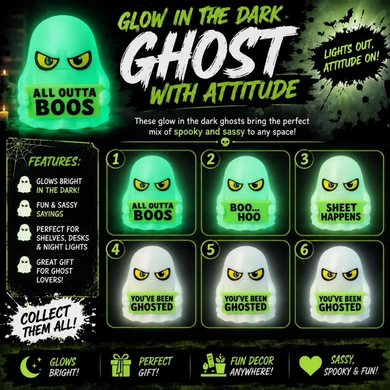 3D Printed Glow-in-the-Dark Attitude Ghost Statue, Artistic Gothic-Inspired Decorative Sculpture, Custom Sign Home Decor Ornament, Ornaments