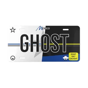Mexico GHOST Racing License Plate - White Blue Black Car Tag 12x6 Dont Get Caught Street Racing Aesthetic