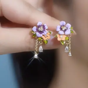 LisiZen Purple Camellia Flower Earrings for Women 2026 New Trending Unique Spring Earrings Light Luxury High-End Sense Monet Inspired Jewelry DZEH5339