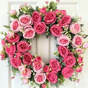 Artificial Door Wreath, Peony Lamb's Quarters Wreath, All-Year-Long Door Wreath, Spring Summer Floral Decor, Wedding Decoration Wreath, Artificial Flowers