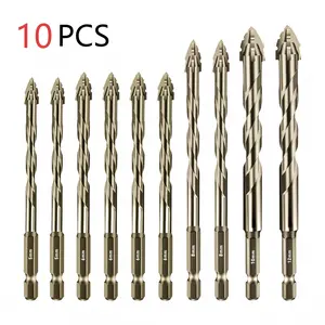 10-Piece Four-Blade Sawtooth Offset Drill Bit Set, 5-12mm, Durable and Efficient for Concrete, Tile, Glass, Metal, Brick, Plastic, Wood