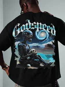 Round Neck Pullover T-Shirt, Godspeed Cyber Skeleton Graphic Print, Y2K Style, Fashionable Streetwear, Casual Fit, All Seasons