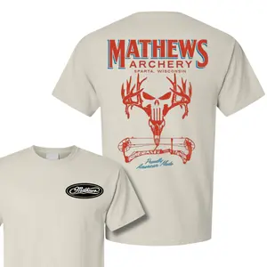 Mathews Archery Skull Bowhunting T-Shirt, Proudly American Made, Unisex 2 Sides Casual Gear, 100% Cotton for Hunting Enthusiasts and Tactical Style Lovers
