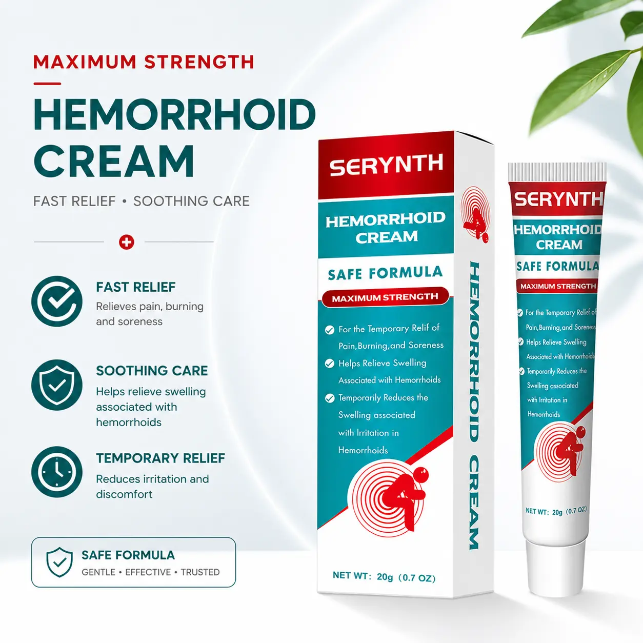 Hemorrhoid Relief Ointment - Maximum Strength Therapy Treatment with Safe Formula, 20g Convenient Tube for Fast Relief from Swelling, Pain, Itching, Burning, Anti-Sore Body Balm