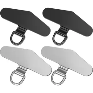 Metal Phone Tether Tab, Metal Phone Patch, Universal Cellphone Lanyard Pad for Full Phone Case, 2 x Black & Sliver