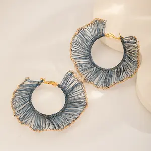 Handmade Copper Wire Woven Large Hoop Earrings for Men & Women, Metallic Texture, Unique Niche Design, Handcrafted, Birthday Gifts, Party Favors, Souvenirs, Original Jewelry Gifts