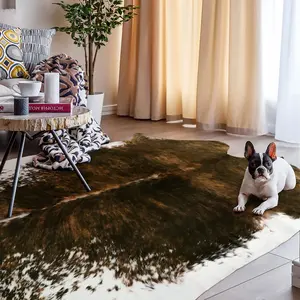 Home Decor Premium Faux Cowhide Rug , Sturdy and Large Size Cow Print Rugs,  Suitable for Bedroom Living Room Western Decor, Faux Fur Animal Cow Hide Carpet, Saddle Brown,6.2x7 Feet