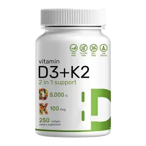 Vitamin D3 + K2| 5,000 IU D3 & 100mcg MK-7| 250 Softgels| Daily Bone, Immune & Calcium Support
