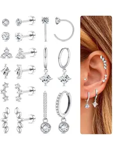 Hypoallergenic 14K Gold Plated Huggie Hoop Earrings Flat Back Earrings for Women Men Stainless Steel Cartilage Hoop Stud Earring Set for Multiple Piercing Small Flatback Tragus Helix Piercing Jewelry for Sensitive Ears Studs Earrings