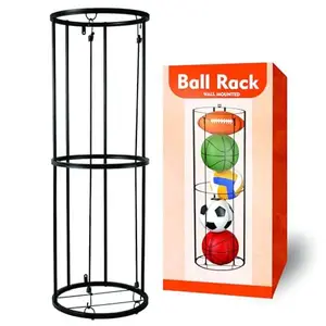 Heavy-Duty Metal Vertical Ball Storage Rack for Basketball Volleyball Soccer - Space-Saving Wall-Mounted Organizer with Rubber Bungees & Tool-Free Installation - USA Design