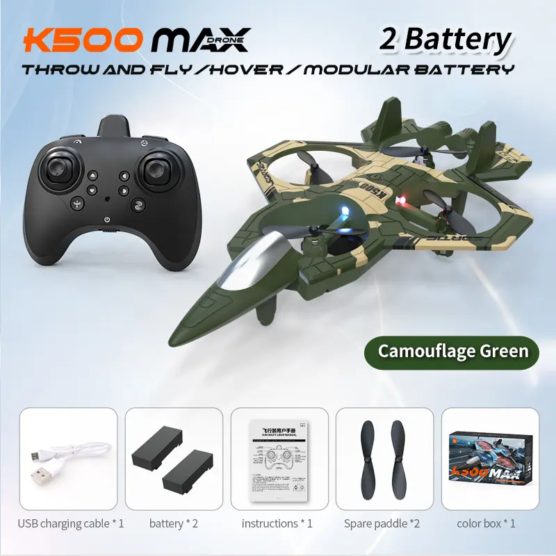 K500 Max Stunt RC Fighter Quadcopter - Fighter Look 4-Axis Flying Toy with LED Lights, Altitude Hold, 360° Rolling Flip for 10-12 Yrs Kids, Novices