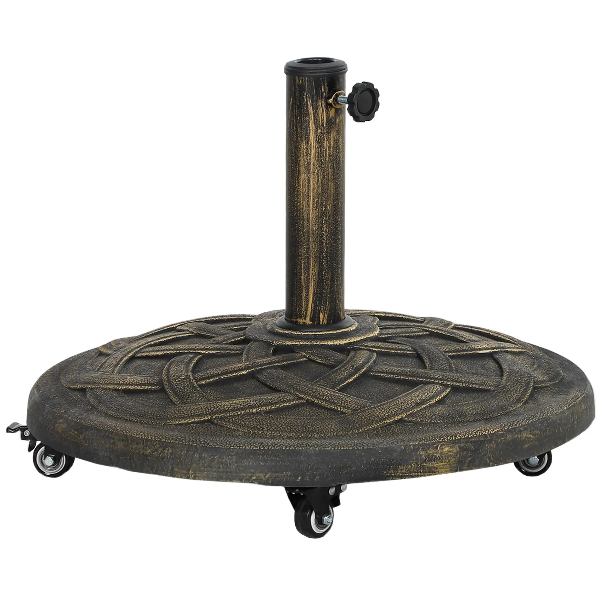 Portable Rolling Concrete Umbrella Weighted Base with Casters, 44 Lbs Woven Top, 1.5 in Pole Fit, Weighted Base Plate for Lawn, Gardens, Backyard, Sturdy Outdoor Canopy Parasol Patio Decor
