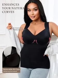 Women's Plus Size Seamless Shapewear Top, Waist Cinching Abdomen Support, Pure Color Wide Shoulder Straps, Comfortable Outerwear
