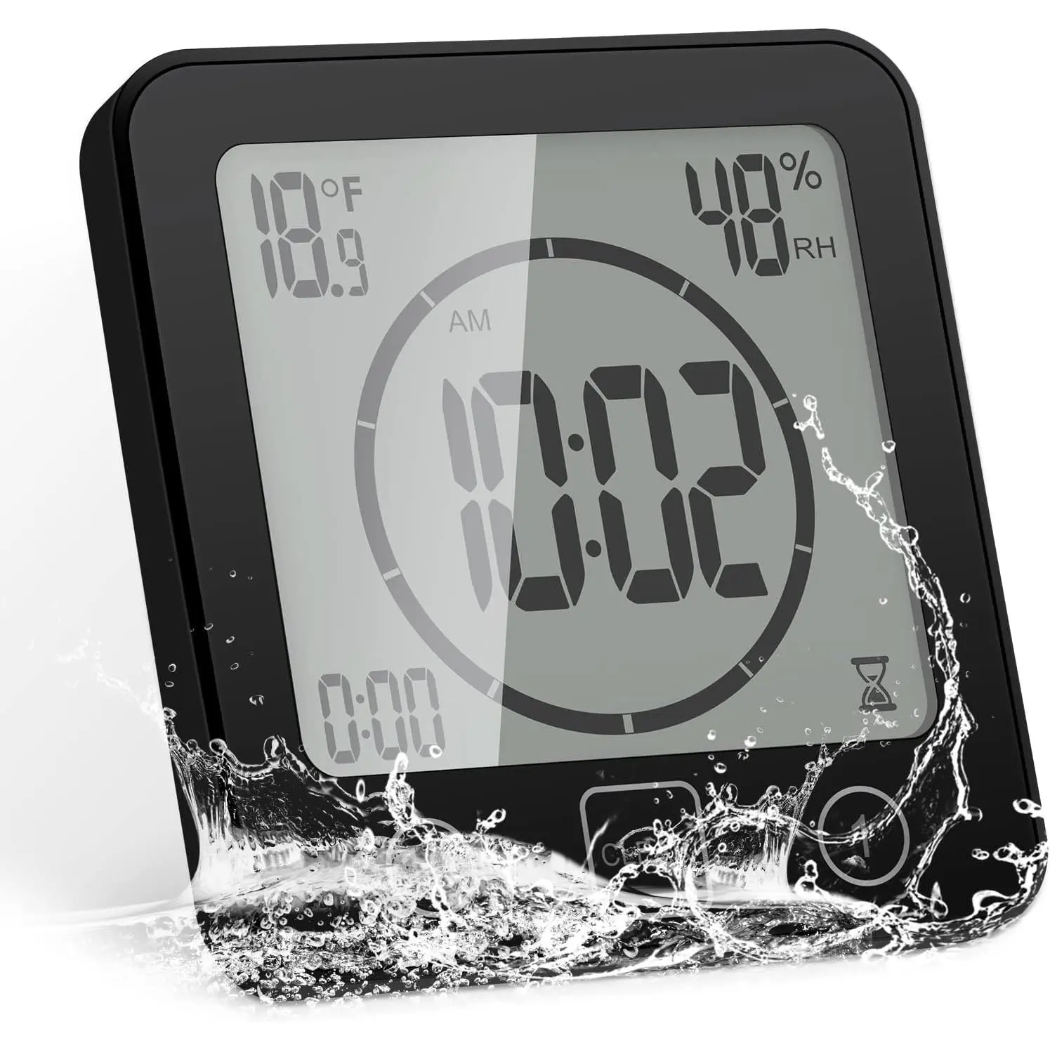 Digital Bathroom Shower Wall Clock Timer, Shower Clock Waterproof with Big LCD Display, Touch Screen Timer with Suction, Large Countdown Visual Hanging Wall Clock (Black)