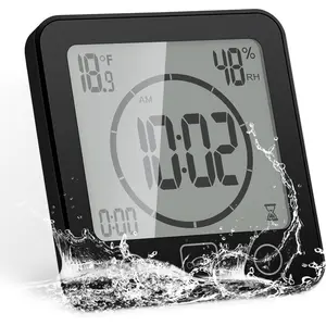 Digital Bathroom Shower Wall Clock Timer Waterproof with Big LCD Display Touch Screen Timer with Suction Large Countdown Visual Hanging Wall Clock (Black)