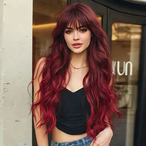 Red Ombre Synthetic Heat Resistant Wigs 30 Inch For Woman Cosplay ,Anime ,Halloween Wavy Wigs