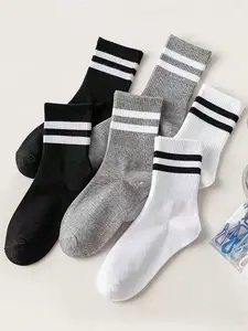 Unisex Crew Socks, Striped Mid-Calf Socks, Casual Outdoor Sports Breathable Comfort, All-Season High Tube Socks