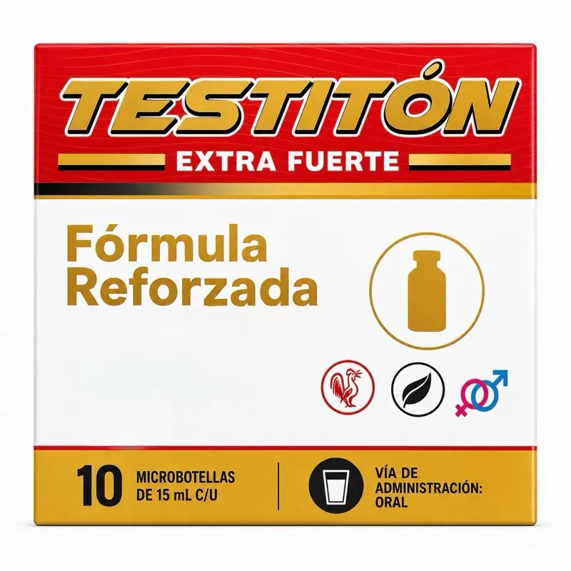 Testitón Extra Fuerte Herbal Supplement Drink | Ginseng, Maca & Ginkgo Blend | 10 x 15 mL Bottles