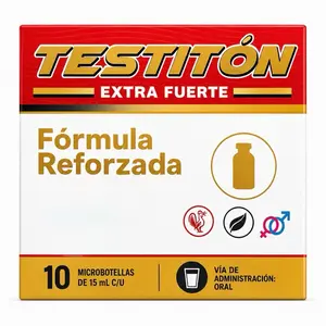 Testitón Extra Fuerte Herbal Supplement Drink | Ginseng, Maca & Ginkgo Blend | 10 x 15 mL Bottles