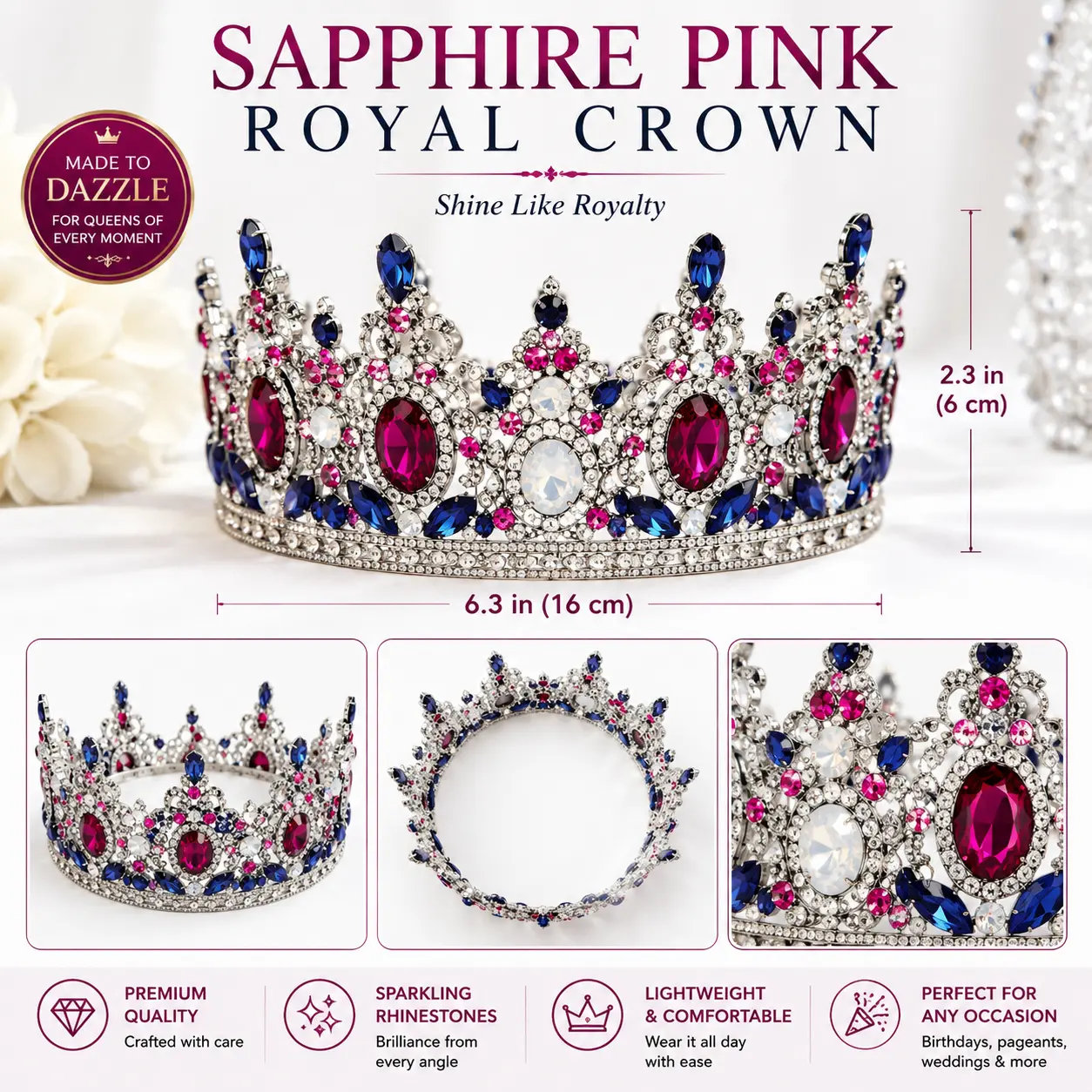 Heavy Metal Royal Crown with Rhinestones for Adults & Kids