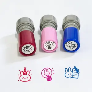 Cute Rabbit Pattern Stamp, 3 Counts/set Round Self Inking Stamp, Creative Stamp for DIY Scrapbooking, Journaling, Gift Wrapping, Office Supplies
