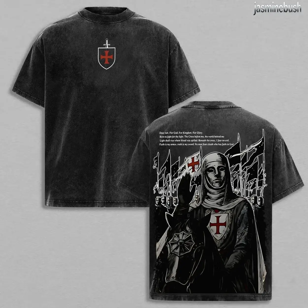 Retro Baldwin IV "The Leper King" The Crusader King and His Holy Army Vintage Washed T-Shirt Hoodie Tank Top Sweatshirt | Jerusalem Cross Medieval Christian Streetwear | Medieval Cross Armor Glory of God Outfit Z6W