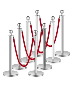【fathersdaygift】VEVOR Stanchions and Velvet Ropes 8Pcs Hollow Base with Stainless Steel Post4 Red Velvet Ropes and PostsCrowd Control Barriers Silver StanchionsRed Carpet Runner Poles for Party Supplies