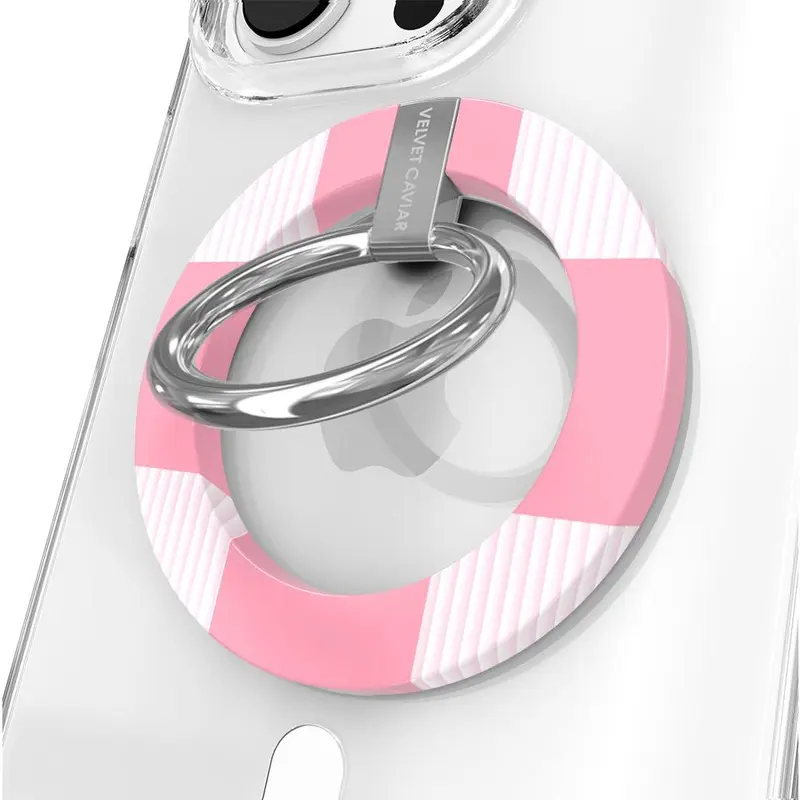 Velvet Caviar Pink Vibe Checkered MagSafe Magnetic Metal Smartphone Ring Accessory - Secure Magsafe Compatible Ring Grip, Integrated Stand, Portable Compact Cell Phone Holder