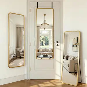 48''x 14'' Full Length Mirror Over Door, 4-in-1 Standing Leaning Wall Mounted, Adjustable  Mirror for Bedroom Living Room, , Rounded Corner