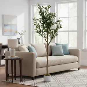 OUTGOODS Artificial Olive Tree – 4FT Tall Faux Olive Plant with Silk Leaves & Fruits – Potted Decorative Greenery for Indoor Home, Living Room, Office, Tabletop – Realistic, Modern House Décor