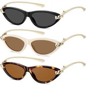 Retro Oval Cat Eye Sunglasses for Women Y2k Designer Trendy Narrow Shades Metal Temples UV protection Sun Glasses unique stylish shade chic