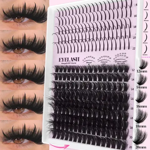235/800Pcs Spike Eyelash Cluster, Eyelash Extensions Set, 100D Lashes, Mixed Lengths 12-20mm Volume Thick Manga Eyelash Extensions, 5D D Curl Single Lash, Volumized Fake Eyelashes, False Eyelashes, Reusable & Soft False Eyelashes, Diy Individual Lashes