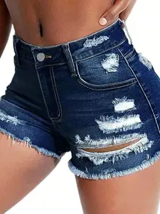 Women's Casual Everyday Sexy Elegant Denim Shorts, Frayed Sport Street Ripped Design, Perfect for Commuting and Campus Style