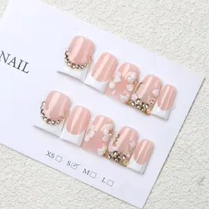 Luxurious Nail Set, Gentle Design, Hand-Painted Details, 3D Carving, Mini Gold Beads, Acrylic Nail Set, Perfect for Princess Themes & Birthdays