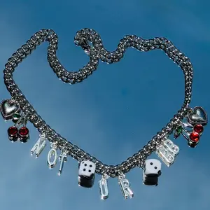 No Ur BB Pre-Made Steez Stainless Steel Charm Necklace with Heart Dice Key & Letter Charms