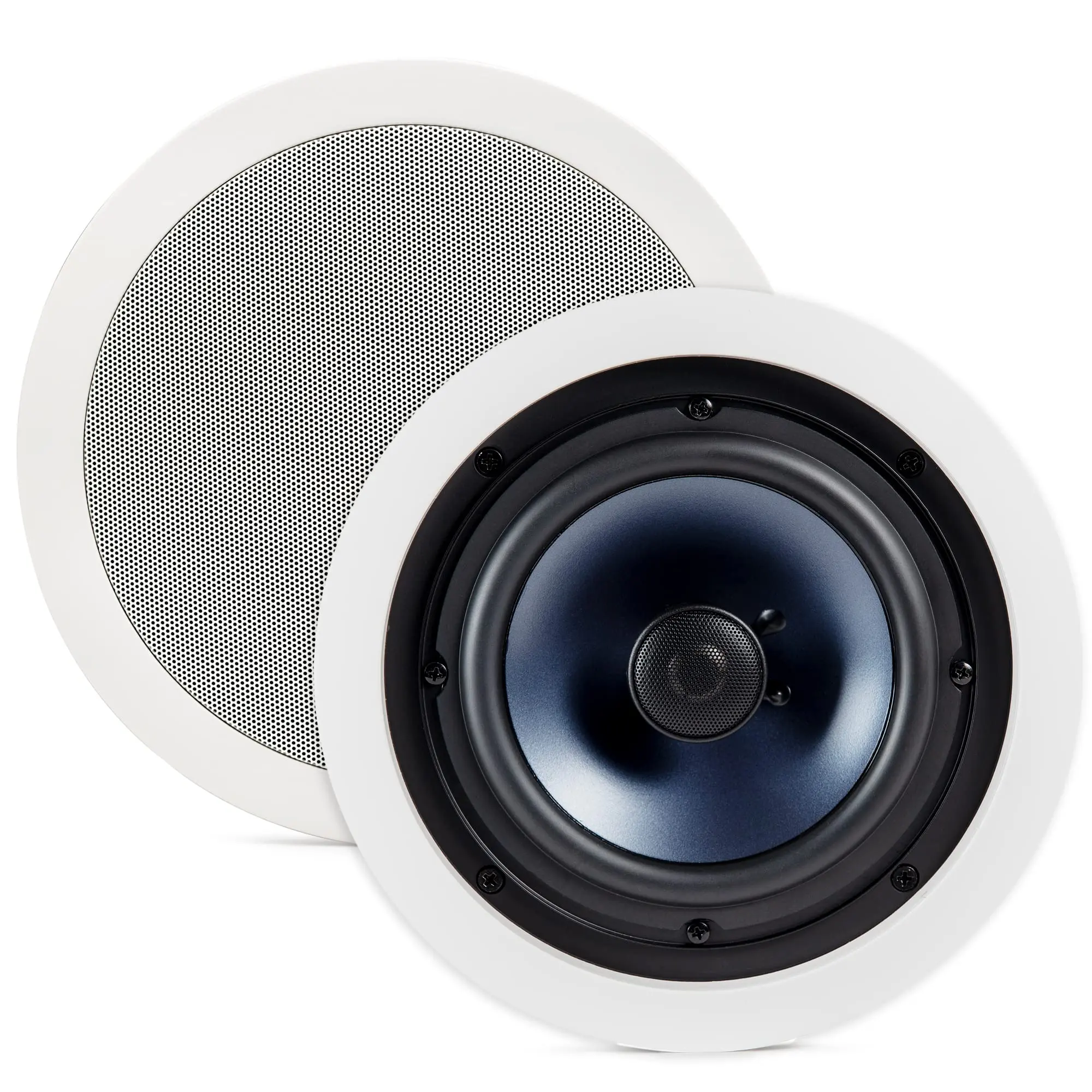 Polk Audio RC80i 2-Way 8-Inch Round Flush & Wall Mount Durable In-Ceiling Stereo Speakers (Set of 2) - Water Resistant Home Tech for Home Cinema, Music Players, Ideal for Damp-Humid Spaces