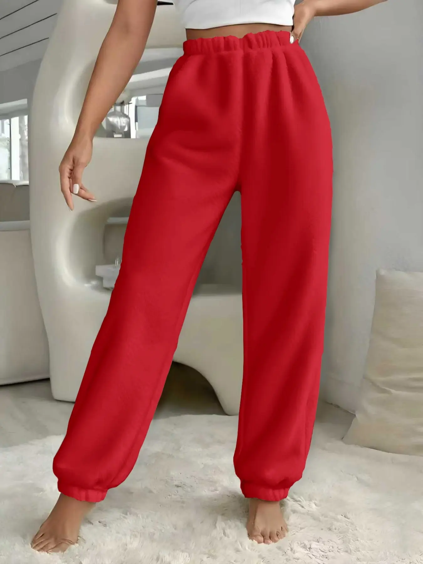 Women's Fleece Pajama Pants, Elastic Waistband, Casual Fall & Winter Home Wear, Warm Sleepwear, Ladies' Long Loungewear