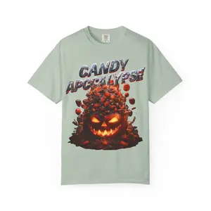 Candy Apocalypse Unisex Garment-Dyed T-Shirt, Halloween Tee, Fun Graphic Shirt, Retro Style Apparel, Candy Lover Gift, Spooky Costume Top