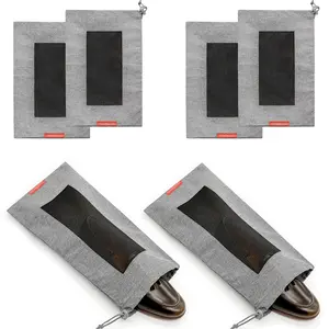 LeanTravel Shoe Bags for Travel with Breathable Mesh & Drawstring Cord Lock, Set of 6, Color Grey