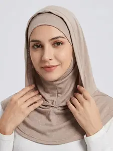 Ramadan Essential Muslim Elegant Headscarf, Eid Al-Fitr Comfortable Headwear, Simple and Stylish Double-Layer Hooded Hijab, Turban Hijab