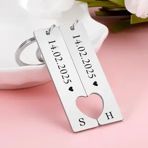 Custom Date and Name Letters Personalized Couple Keychain, 2pc Matching Keychains, Valentines Anniversary Wedding Gifts for Couples, Boyfriend, Girlfriend