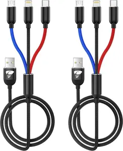 Multi Charging Cable, Nylon Braided  in  Charging Cord Multi USB Cable Fast Charging Cord with TypeC, Micro USB and IPh Port, Compatible with Most Phones & iPads