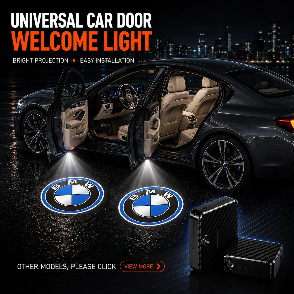2 Pack BMW Logo Wireless LED Car Door Projector Lights, HD Welcome Ghost Shadow Puddle Lamps, Magnetic Sensor No Drill Easy Install Courtesy Lights Fit 3 5 7 Series X1 X3 X5 X7 Sedan SUV Sports Car Upgrade Auto Interior Mod Accessories